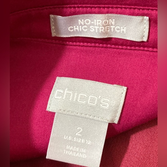 Chicos Women’s sz 2 (US 12) No Iron Stretch 3/4 Sleeve Tunic Very Cherry Blouse - Picture 5 of 8